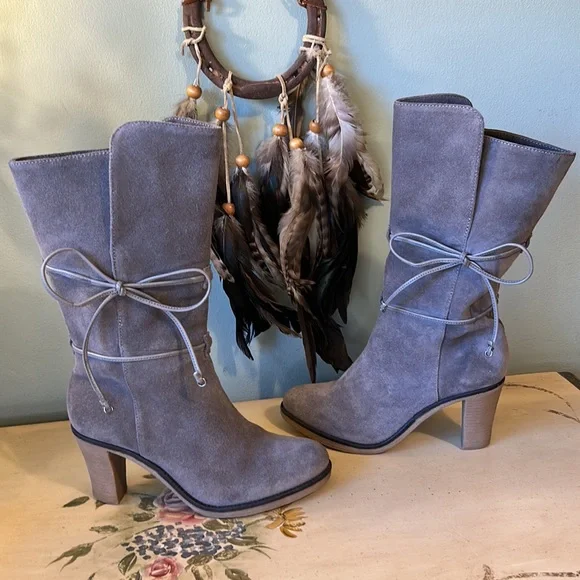 Johnston & Murphy Gray Suede Leather Lace Wrap Boots - Picture 1 of 16